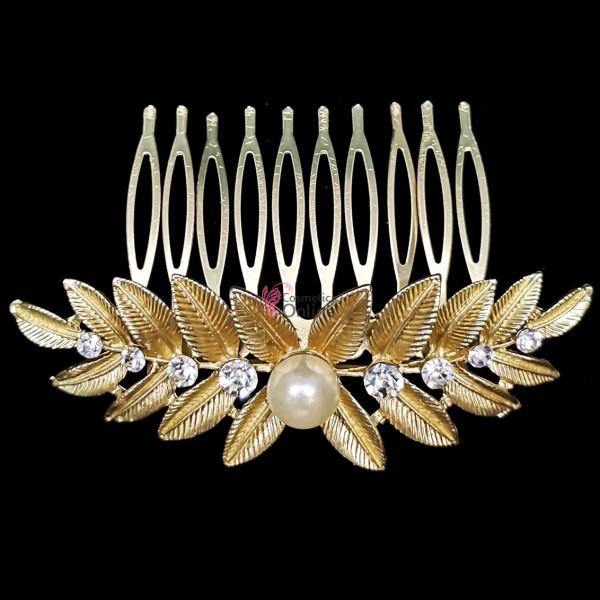 Accesoriu elegant pentru decor par AP028BB Auriu cu perle si cristale